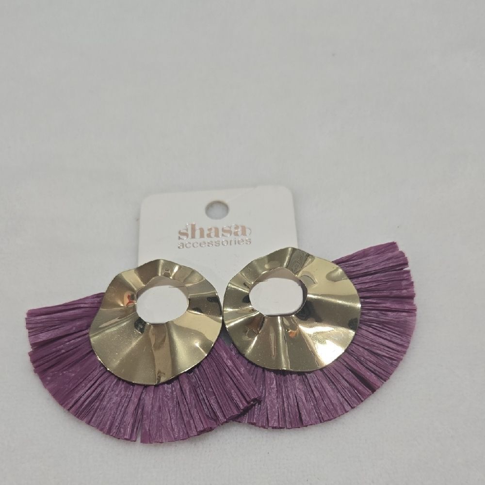 Shasa Gold and Purple Statement Earrings